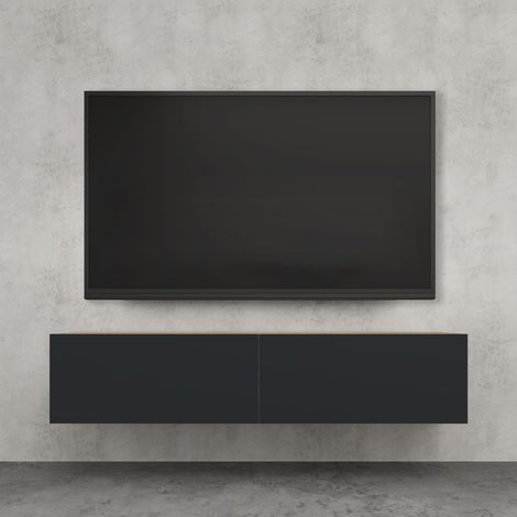 doporro Mobile Porta TV Sospeso 140 cm con 2 Ante Marrone Chiaro e Antracite Opaco, Credenza Bassa da Soggiorno Salotto, Madia Consolle Bicolore per TV Fernsehschrank02
