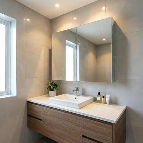 B-Way 80x75 cm armadio da bagno in laminato con specchio integrato, bianco (BWAY80CABW)