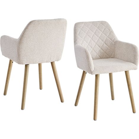 Wokaka Set di 2 sedie da pranzo in lino – Gambe in legno massello – Seduta confortevole per ufficio e soggiorno – Beige