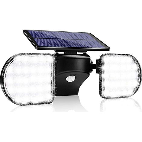Lampes solaires LED extérieures, 2 têtes avec détecteur de mouvement solaire - Orientables à 360°, étanches IP65, éclairage de sécurité pour jardin, porche, cour, garage, terrasse (1 paquet) (1/5)