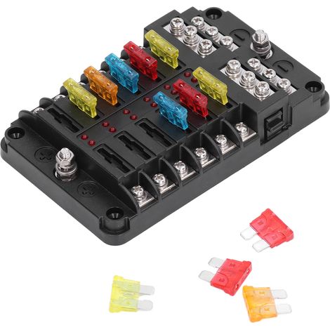 Wasserdichter 12-fach-Sicherungshalter mit LED-Anzeige, Flachsicherungsgehäuse für Boot und Auto (1/5)
