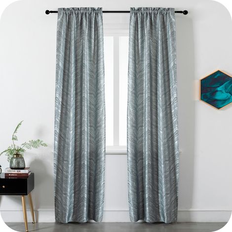 paire de rideaux occultants à motif vagues, effet métallisé pour salon, chambre, bureau, balcon, porte, fenêtre, 2 panneaux avec passe-tringle (argent, 70 x 240 cm) (1/5)
