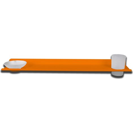 Mensola allumionio arancio con bicchiere e piattino porta sapone (1/3)