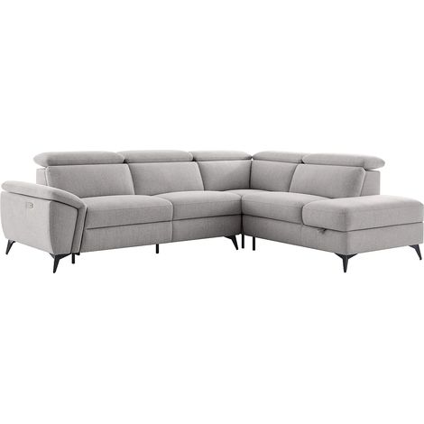 Divano angolare destro relax elettrico in tessuto mélange grigio chiaro CADILO (1/5)