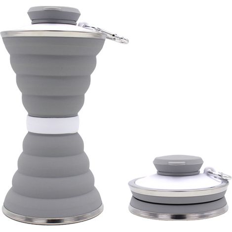 Gourde pliable 550ml - Bouteille d'eau souple, flexible, rétractable & réutilisable - Silicone Alimentaire sans BPA/Bisphénol A - Voyage/Sport/Camping & Randonnée, gris (1/5)