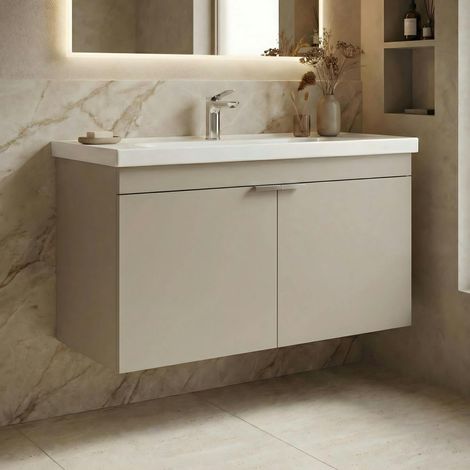 Meuble vasque suspendu 100 cm sable 2 portes NEA (1/4)