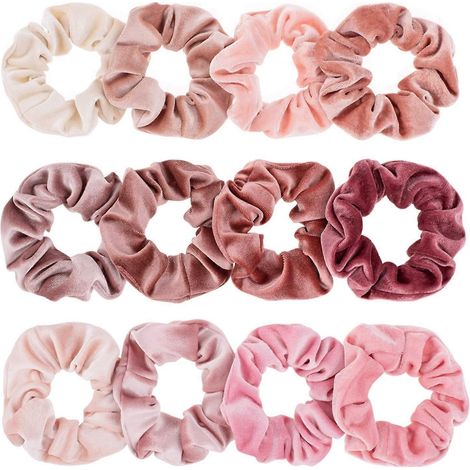 Chouchous élastiques en velours rose, doux et confortables, pour femmes et hommes (12 teintes blush). (1/4)