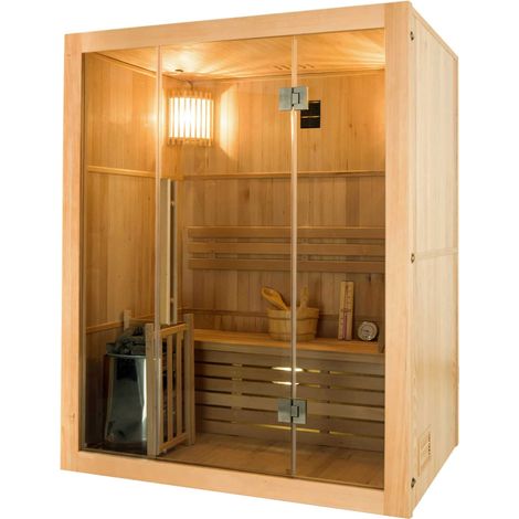 Sauna tradicional Sense 3 plazas - 153 x 110 x 190 cm - Francia Sauna - Madera de abeto - Paquete completo 3,5 kW