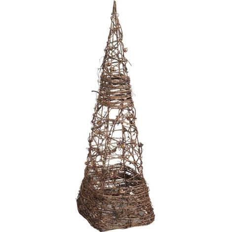 Albero di Natale decorativo a forma di cono in rattan marrone, 60 cm