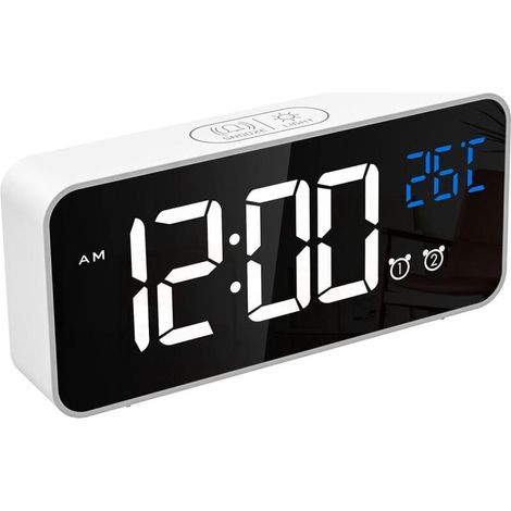 YMYNY Digitaler Wecker, LED-Digitaluhr, Digitaler Wecker mit Temperatur/Schlummerfunktion/2 Alarme/12/24 Stunden/USB-Ladeanschluss/16 Musik (Reinweiß) (1/4)