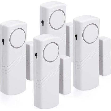 Alarme porte et fenêtre - Lot de 4 alarmes anti-intrusion sans fil - Sécurité du domicile contre les cambriolages - Déclenchement magnétique - 100 dB (1/4)