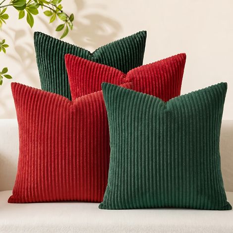 Solid color corduroy bohemian farmhouse style orange-green gradient throw pillowcase for living room decoration -- 45x45 -- Christmas
