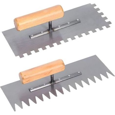 Peigne Carrelage,2 Pièces Taloche Enduit Dents Carrées+Dents Pointues,Acier Inoxydable Lisseuse Enduit avec Poignée Ergonomique,pour Le Lissage de Grandes Surfaces (1/5)