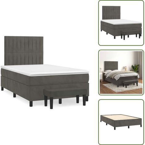 Letto con materasso a molle insacchettato - vidaXL Giroletto a Molle con Materasso Grigio Scuro 120x190 cm Velluto - Letto con velluto
