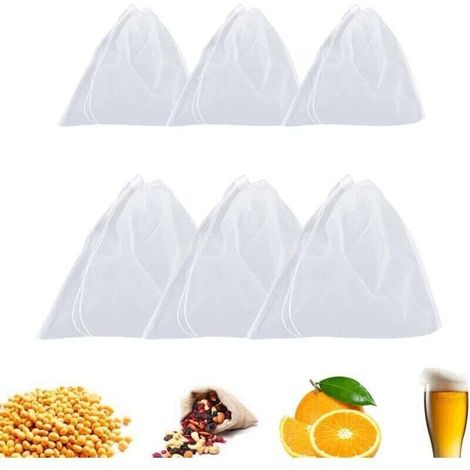 6-teiliges Braubeutel-Set, Bierbraubeutel, Filterbeutel zum Malzkochen, Feinmaschen-Siebbeutel, Pflanzenmilchbeutel, Milchsiebbeutel mit Kordelzug für das Heimbrauen (1/4)
