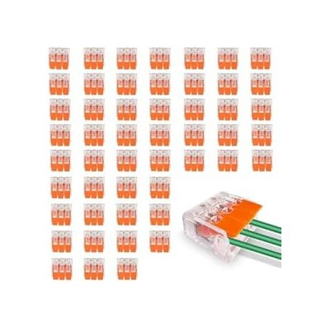 Connecteurs Electriques PCT-413 50pcs Bornes de Connexion Automatique 3 Entrees Connecteur Rapide Raccord Electrique Cosse Electrique a Sertir Installation Facile et Securisee 3 Ports Ignifuge (1/5)