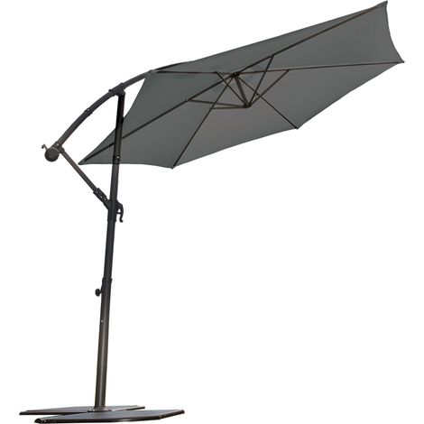 Parasol Ø 3 m Mat Déporté à Manivelle Gris anthracite 3 m (1/4)