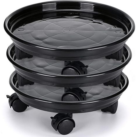 3 Pcs Support de Pot de Fleurs à Roues, 30cm Support Roulant Plantes, Support pour Plante avec Roue pour Plantes d'intérieur et d'extérieur, capacité de Charge 56kg (Noir) (1/5)