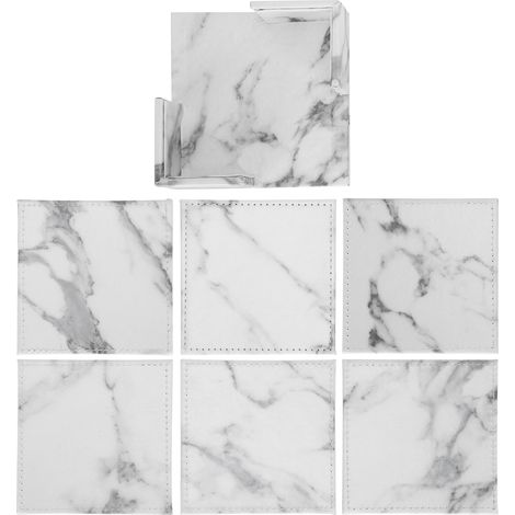 Nordic Style Cup Mat Marble Pattern Coaster Heat Insulated Waterproof Artificial Leather Placemat (1/5)