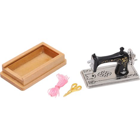 Machine à coudre miniature pour maison de poupée, style vintage, réaliste, échelle 1/12, modèle en bois couleur bois, pour la décoration. (1/5)