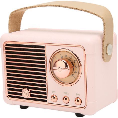 Enceinte Bluetooth rétro HiFi stéréo, transmission rapide, faible consommation d'énergie, portable, style vintage, rose, idéale pour la maison et l'extérieur. (1/5)