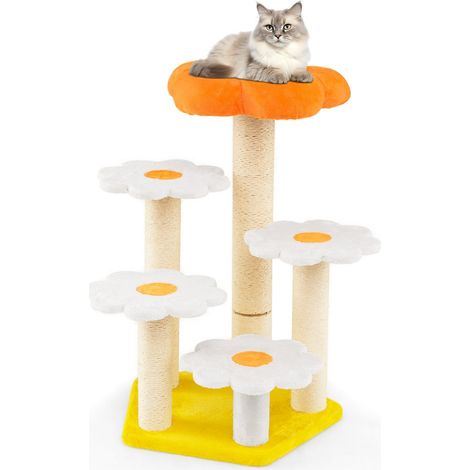 Tiragraffi floreale con comodo trespolo 90 x 59 x 56 cm per gatti attivi e anziani in legno ingegnerizzato e tessuto di peluche 200010129