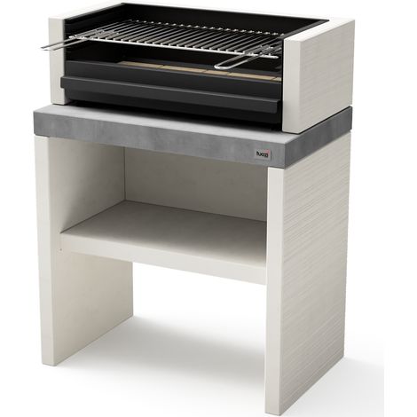 TUOZI - Barbacoa de Obra para Leña y Carbón Modelo PLAN 1 PLUS (Gris/Blanco - 78 x 47 x 102 cm) REF: 8025/2 - Uso en Exteriores (1/4)