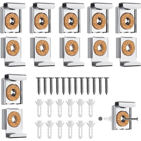 Lot de 12 supports muraux pour miroir - Hauteur réglable - Avec chevilles lourdes et vis - Pour miroir de salle de bain et de chambre (1/5)