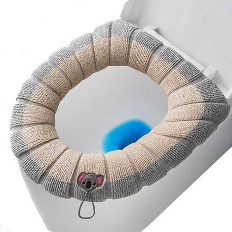 Housse WC - Gris Beige - Élastique avec Poignée - Adaptée Siège Ovale et Rectangulaire - 1 Pièce (1/4)