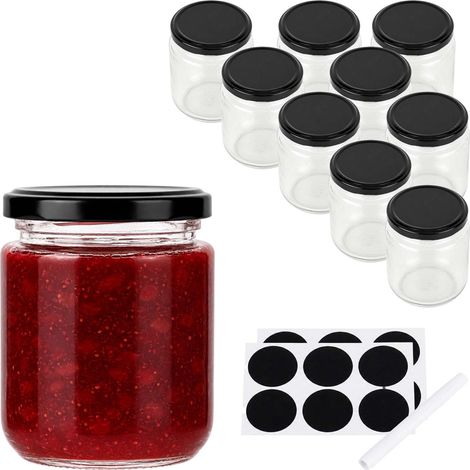 Set of 10 Glass Jam Jars with Airtight Lids, 200ml (1/5)