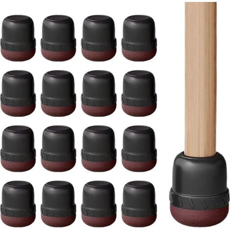 16 Pièces Protection Pied de Chaise Silicone Noir, Patin Chaise avec Feutre Épaissi Rouge-Marron, Tampon Chaise Antidérapant pour Sols en Bois et Carrelage, Réduire Le Bruit (Rond 15-20mm) (1/5)