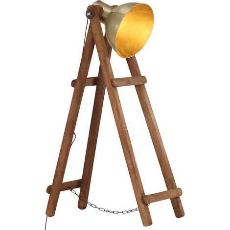 Lampadaire Laiton E27 Bois de manguier massif (1/5)