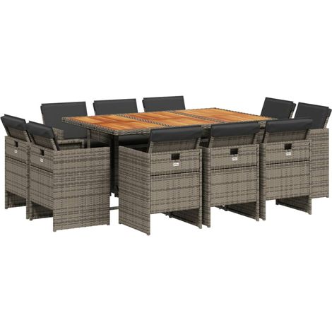 11-tlg. Garten-Essgruppe mit Kissen Grau Poly Rattan vidaXL (1/5)