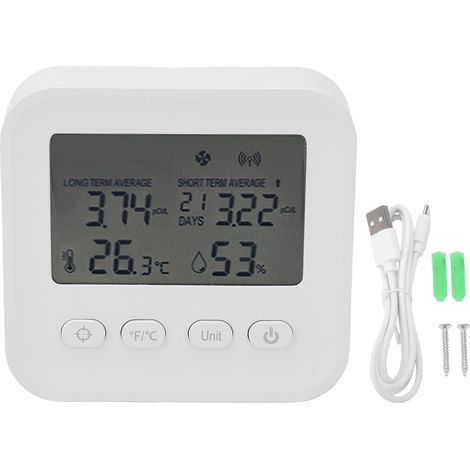 Détecteur de radon portable pour la surveillance continue du sous-sol de la maison avec kit de test 4 en 1 pour température moyenne et humidité à long terme et à court terme. (1/5)