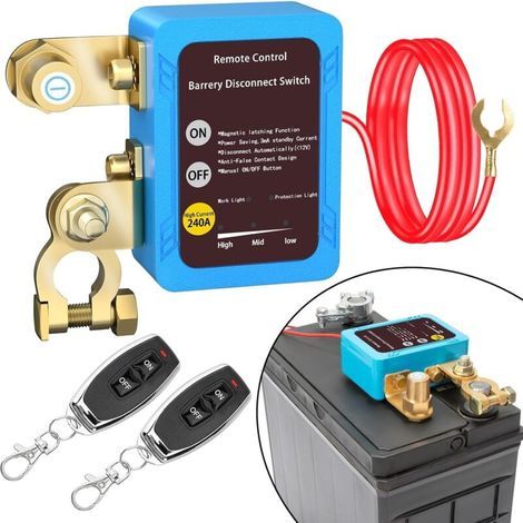 12V Battery Circuit Breaker with Remote Control, 12V 240A Battery Circuit Breaker with 2 Remote Controls, Anti-Theft Kill Switch for Motorcycle, Car, Motorhome, Boat, Yacht, Caravan (Blue) (1/5)
