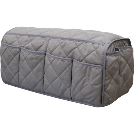 Canapé accoudoir rangement pochette grise pour télécommandes TV, organiseur mural bras canapé, housse pochettes multiples (1/5)