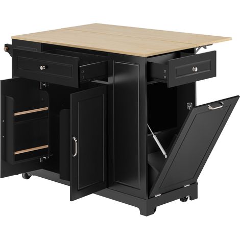 CAIziÎlot de cuisine noir sur roulettes, extensible, tiroirs et rangement (1/5)