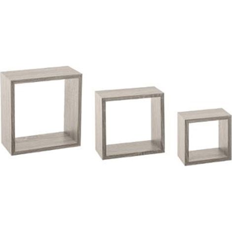Lot de 3 Étagères Murales "Cube" 25cm Chêne Gris (1/2)