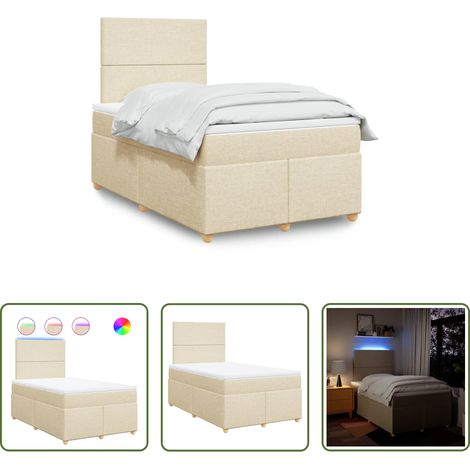 vidaXL LED-Beleuchtung -  Boxspringbett mit Matratze Creme 120x200 cm Stoff (1/5)