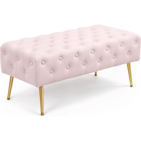 Banco acolchado en terciopelo capitoné 100 cm MONACO Rosa Empolvado (1/5)