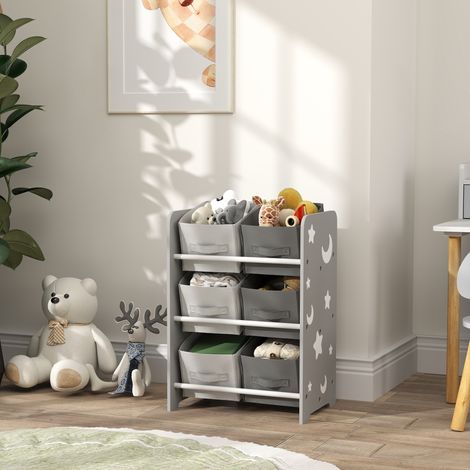 Libreria per bambini dai 3 anni in su, con 6 scomparti in tessuto non tessuto, 43x30x60 cm, colore grigio. (1/5)