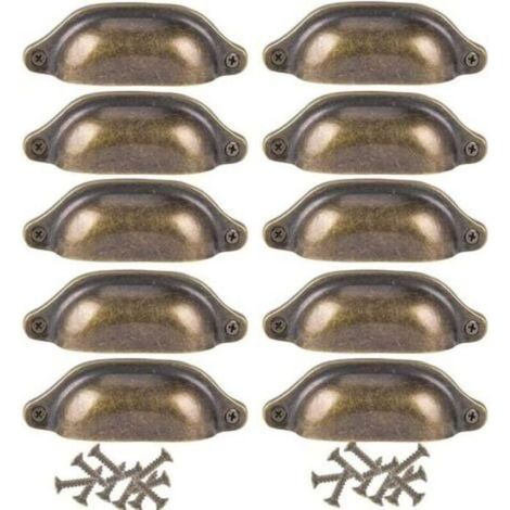 Lot de 10 poignées rétro en forme de coquillage, style vintage, pour meubles (placards, armoires, commodes, tiroirs) 98 x 34 mm (1/5)