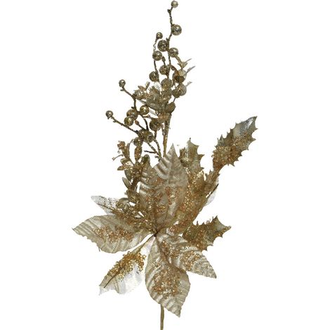 Festone natalizio con bacche e foglie, decorazione da 50 cm color oro chiaro