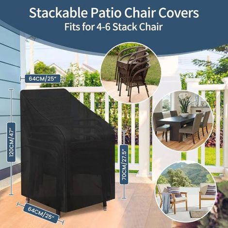 Housse de Chaise de Jardin Housse de Protection pour chaises empilables imperméable Tissu Oxford Housse64 x 64 x 120 cm (1/5)