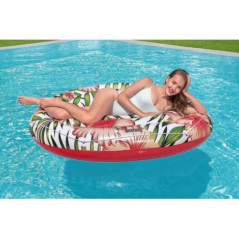 TRADE SHOP - Isola Gonfiabile Palme Fiori Tropicali Materassino 158 Cm Max. 90 Kg Corda 43410 - (1/5)