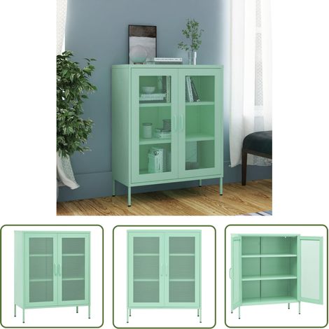 The Living Store Lagerschrank Minzgrün 80x35x101,5 cm Stahl - Lagerschrank - Stauraum - Garderobe - Metallregal - Wohnzimmermöbel (1/5)