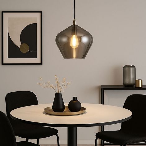 Lampe de salle à manger suspendue Retro Lampe à suspendre verre fumé Lampe à suspendre laiton vieilli, 1x douille E27, DxH 30x100 cm (1/5)