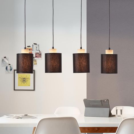 BRILLIANT Lampe, Vonnie Pendelleuchte 4flg schwarz/holzfarbend, Metall/Holz/Textil, 4x A60, E27, 25W,Normallampen (nicht enthalten) (1/5)