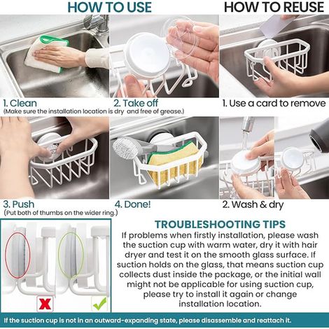 Porte Eponge pour évier de Cuisine avec Ventouse - Blanc (1/2)