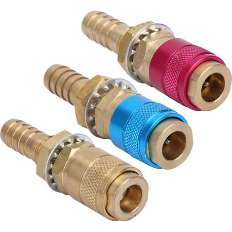 Lot de 3 raccords rapides M10 (rouge, jaune et bleu) pour torche de soudage TIG, refroidis par eau et gaz. (1/5)